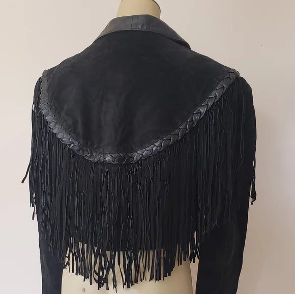 Black Suede and Leather Fringe Jacket - Picture 11 of 13